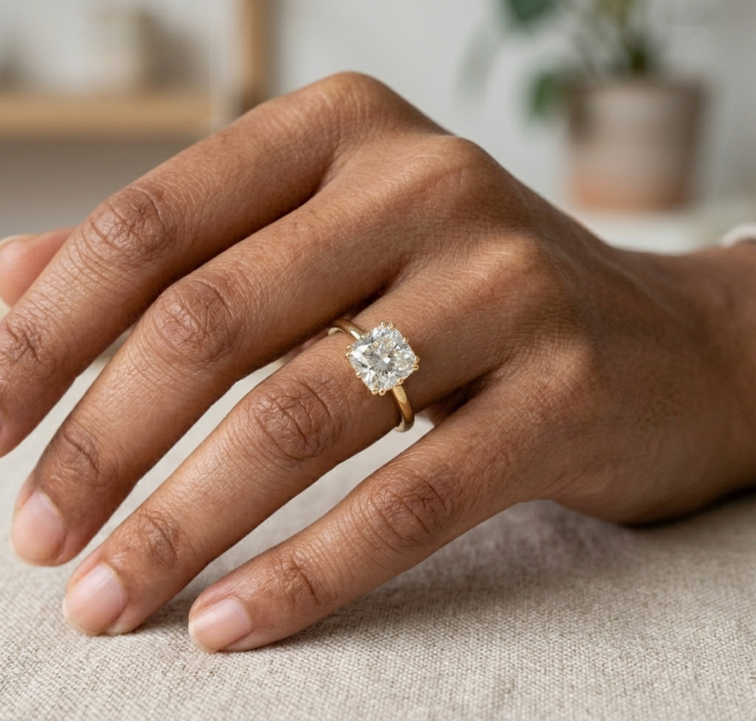 Gold 2Ct Radiant Cut Solitaire Lab Grown Diamond Sorella Ring