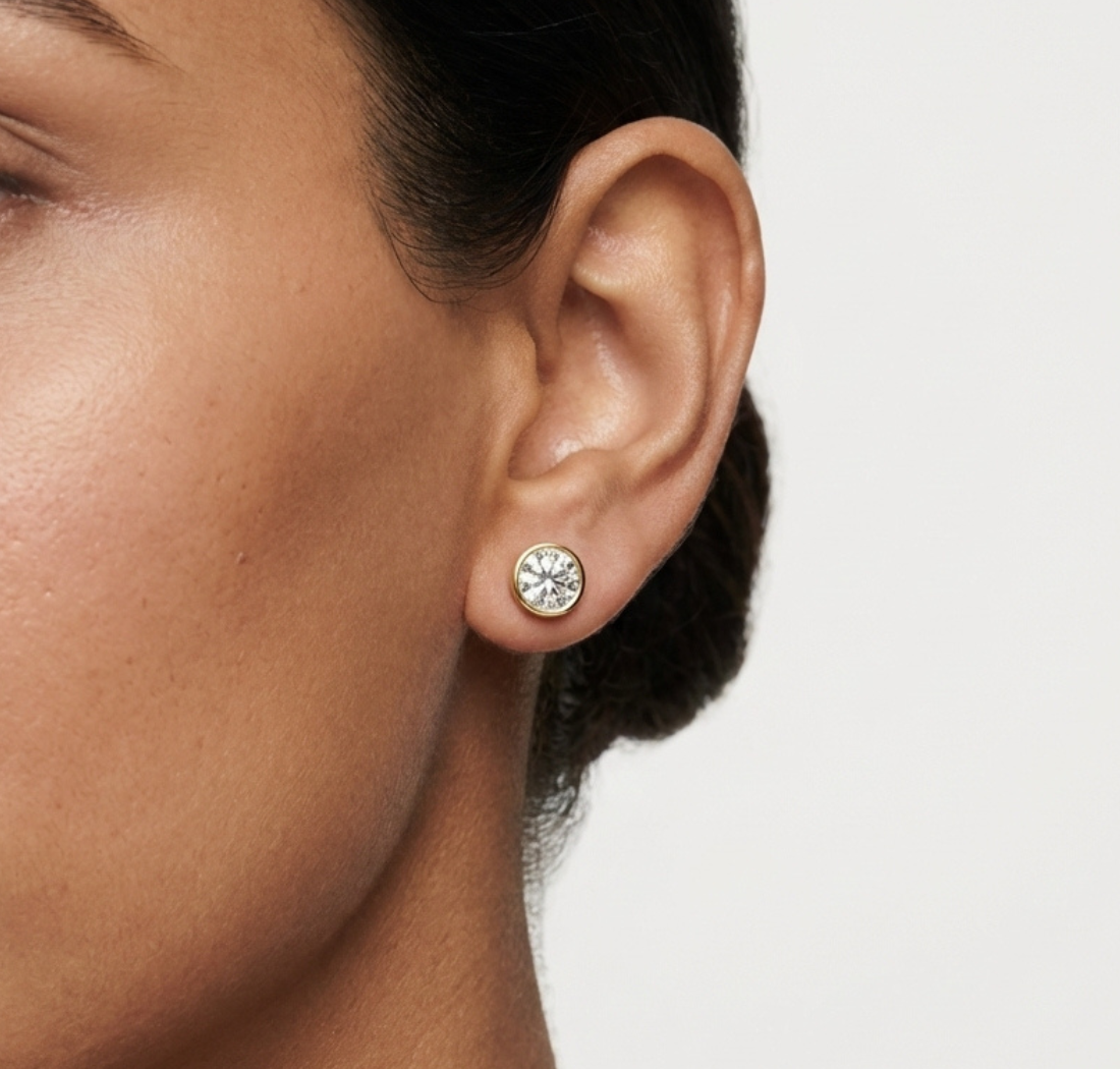 Gold 1Ct Bezel Round Lab Grown Diamond Tavish Earring