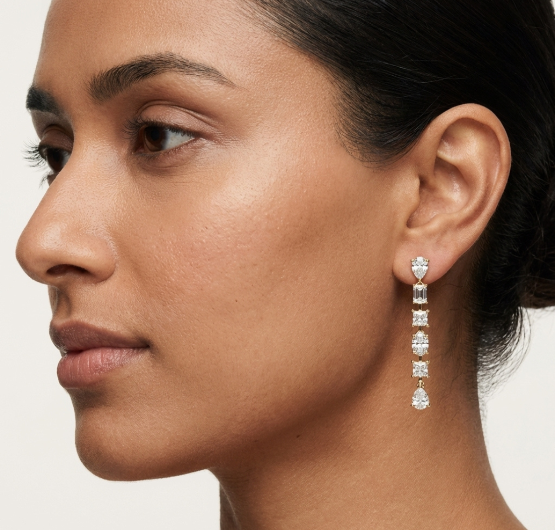 Gold 2 8Ct Tazeen Lab Grown Diamond Mixed Cut Drop Earrings
