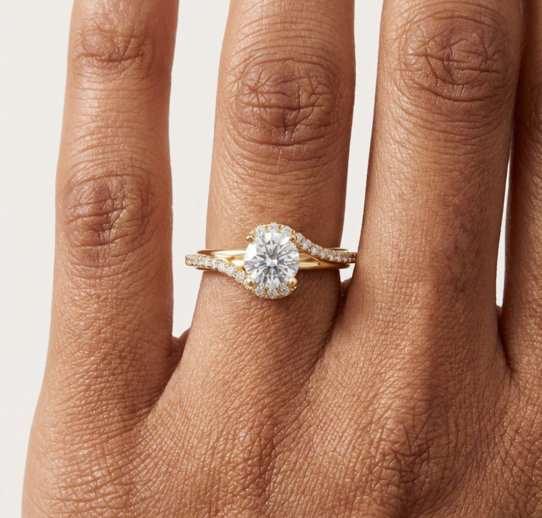 Gold 1Ct Solitaire Round Twisted Pave Lab Grown Diamond Timaeus Ring