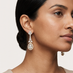 Gold 3Ct Oval Pave Halo Drop Lab Grown Diamond Tiryn Earring