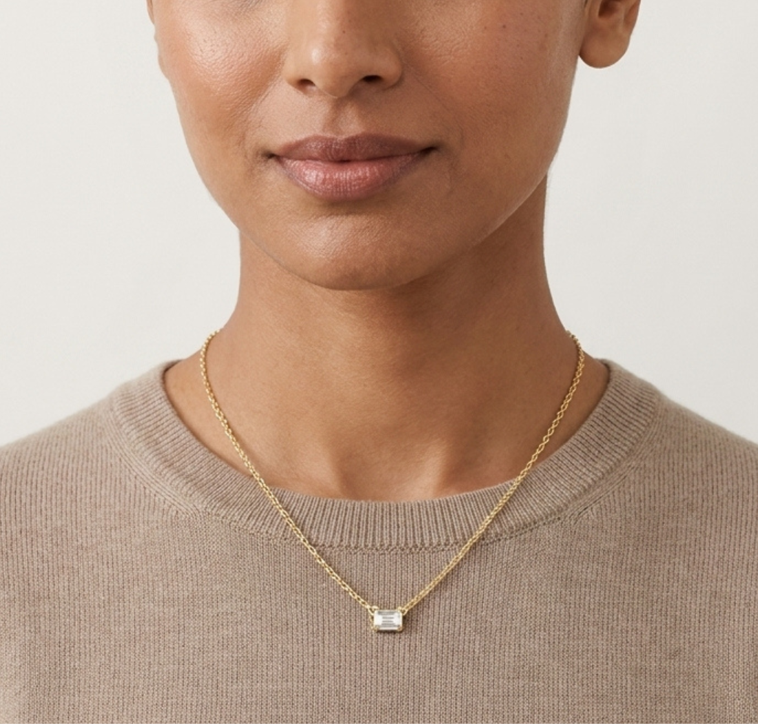 Gold Solitaire Emerald Lab Grown Diamond Traver Pendant