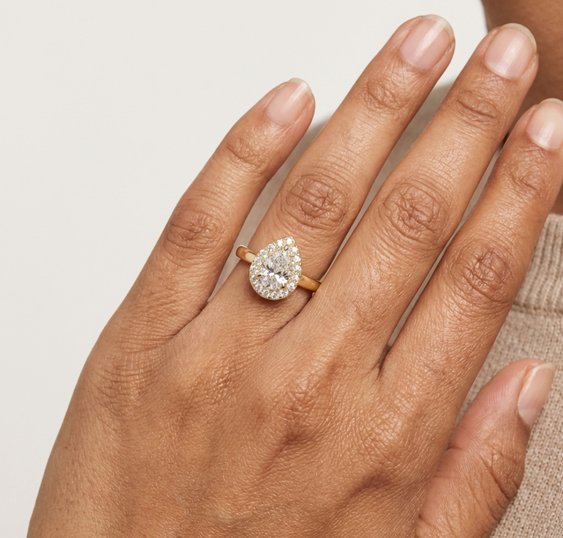 Gold 1Ct Pear Halo Lab Grown Diamond Tymi Ring
