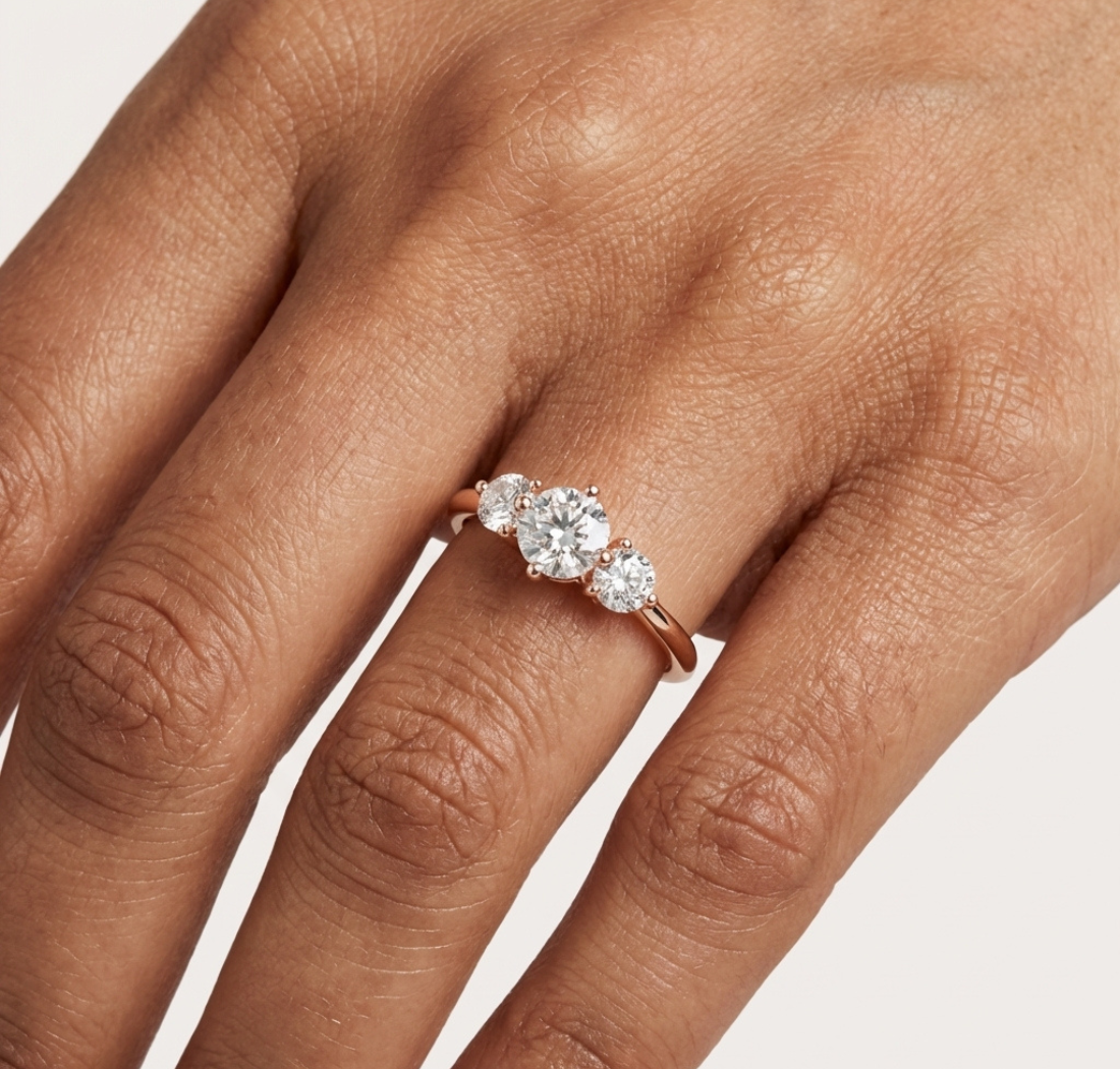 Gold 1Ct Three Stone Round Lab Grown Diamond Uvenna Ring