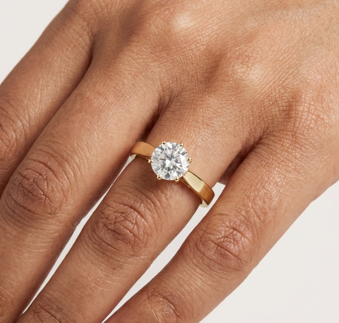 Gold 1Ct Round 8 Prong Solitaire Lab Grown Diamond Ring