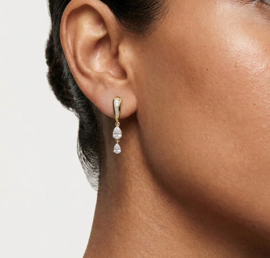 Baguette Hoop Graduated Pear Drop Lab Grown Diamond Vaelen Earrings 