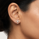 Gold Petal Pave Round Lab Grown Diamond Vaelor Earring