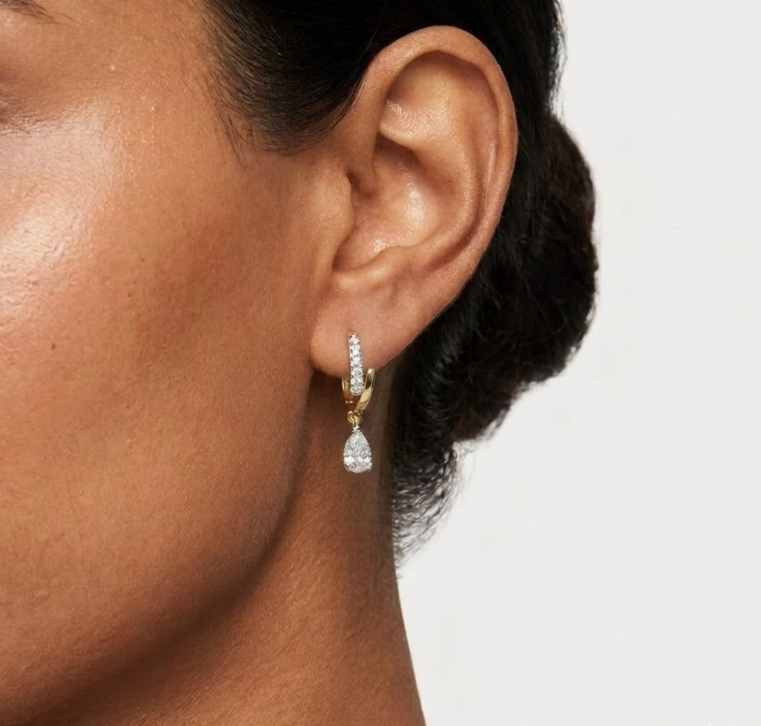 Pear Drop Pave Hoop Lab Grown Diamond Velora Earrings