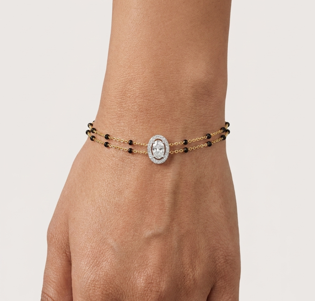 Gold Oval Petal Halo Lab Grown Diamond Velra Bracelet