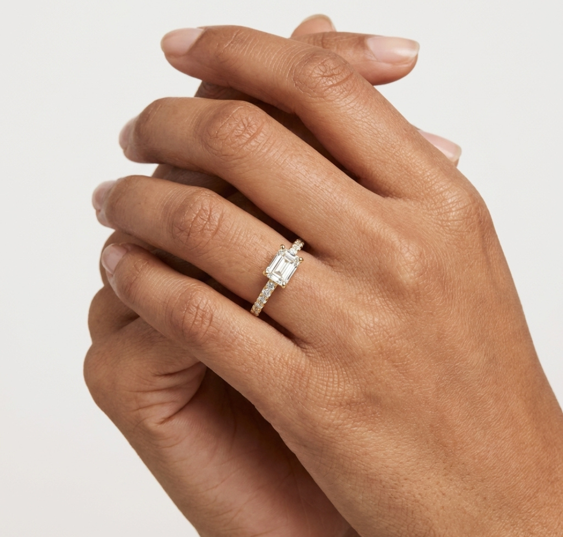 Gold Solitaire Pave Baguette Lab Grown Diamond Velra Ring