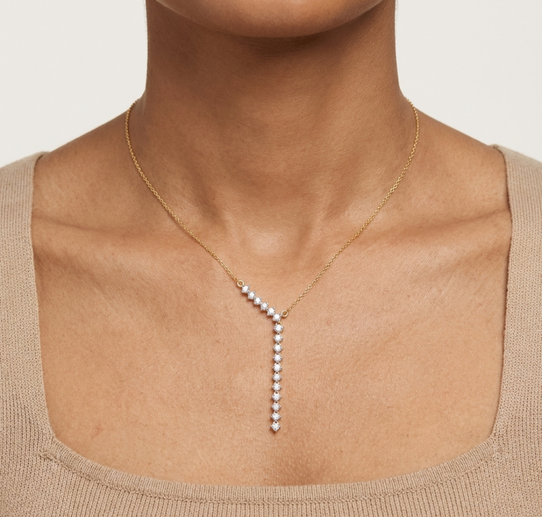 Gold Linear Drop Round Lab Grown Diamond Velrix Pendant