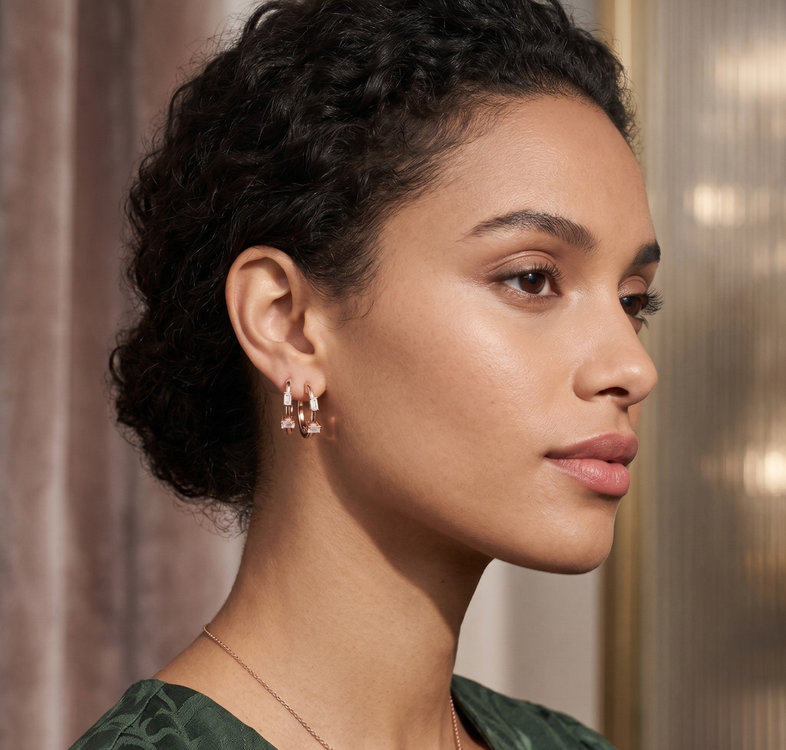 Gold Violeta Baguette Hoop Lab Grown Diamond Earrings