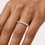 Gold Emerald Baguette Round Half Eternity Lab Grown Diamond Vionx Ring