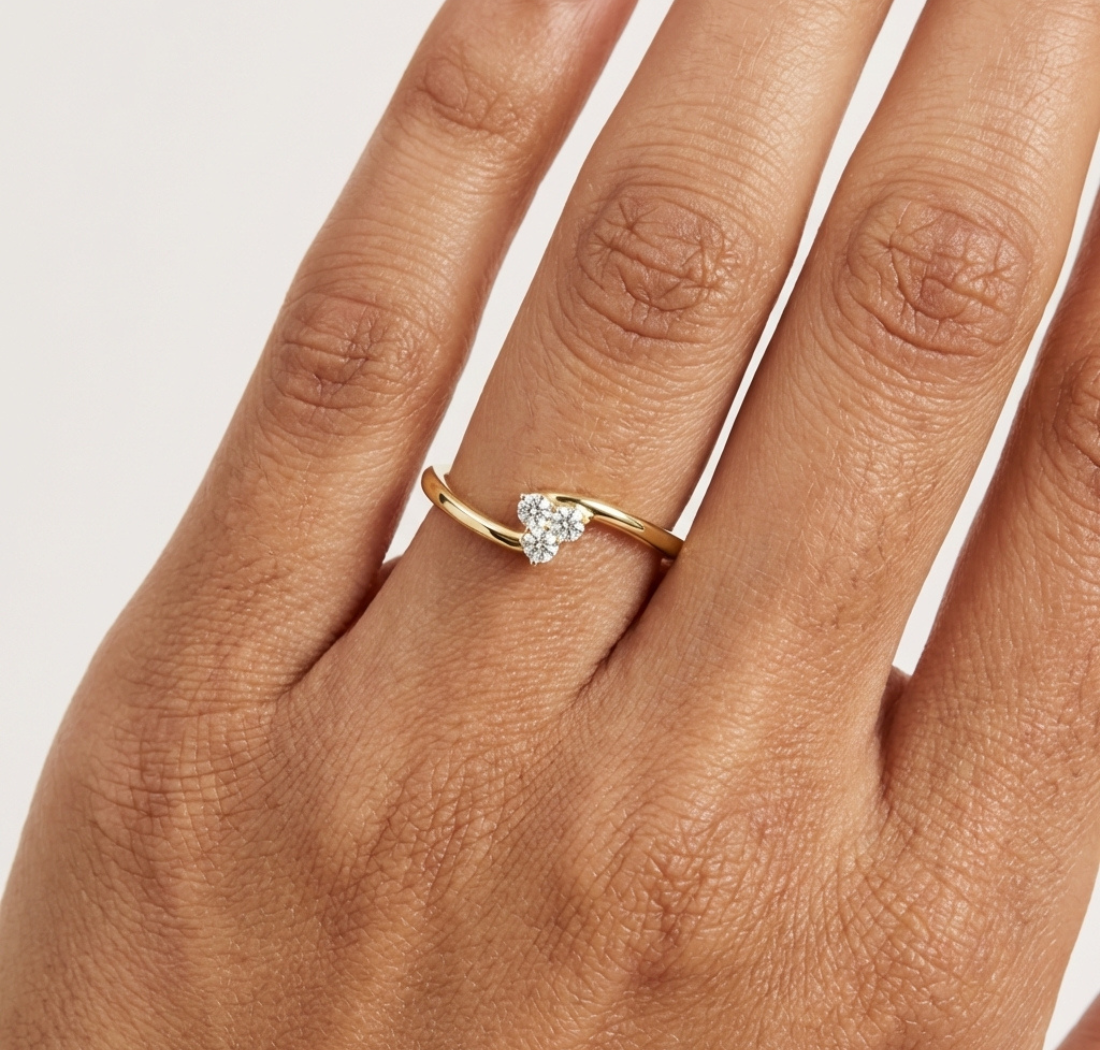 Gold Three Stone Ring Round Lab Grown Diamond Virel Ring