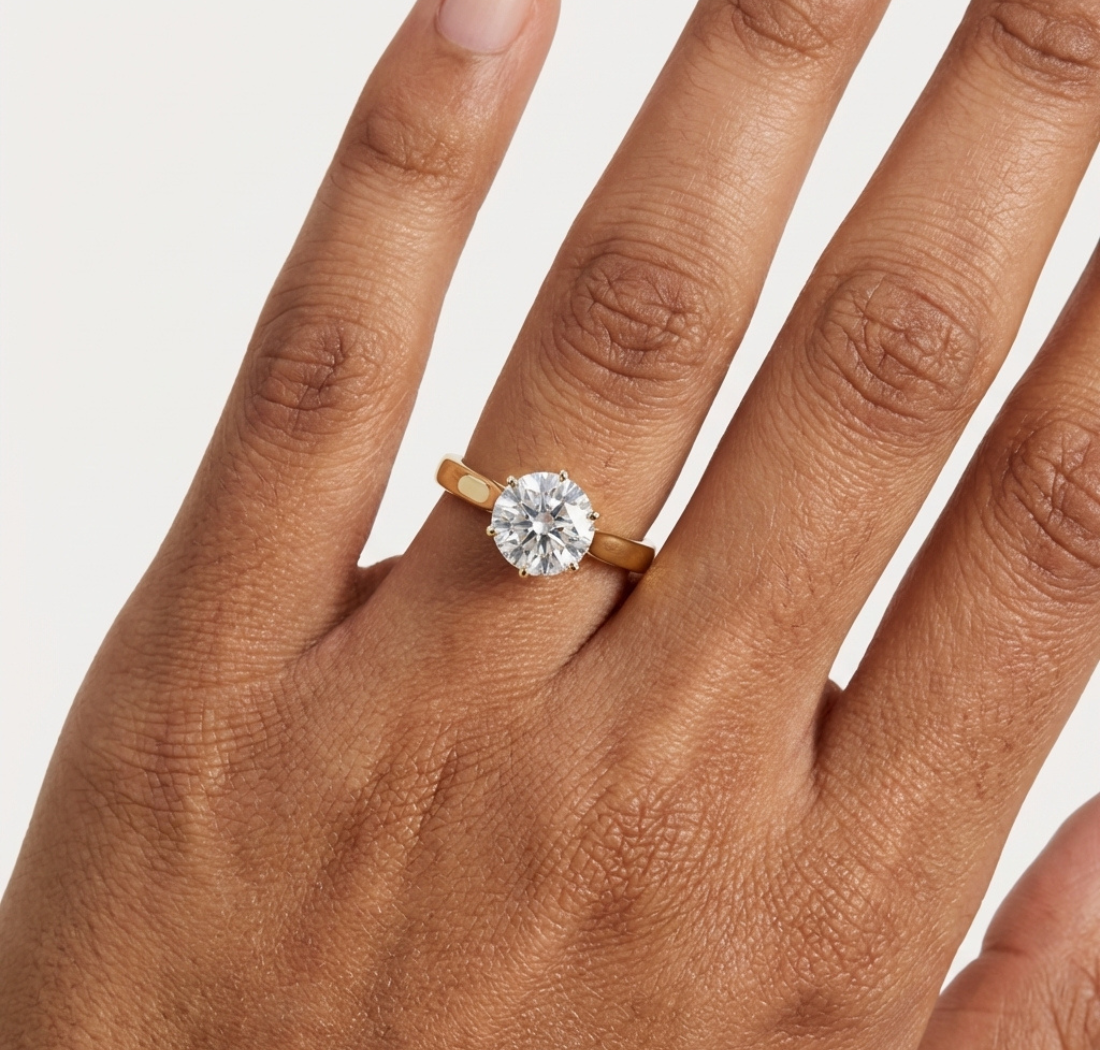Gold 1Ct Solitaire Round Lab Grown Diamond Vitel Ring