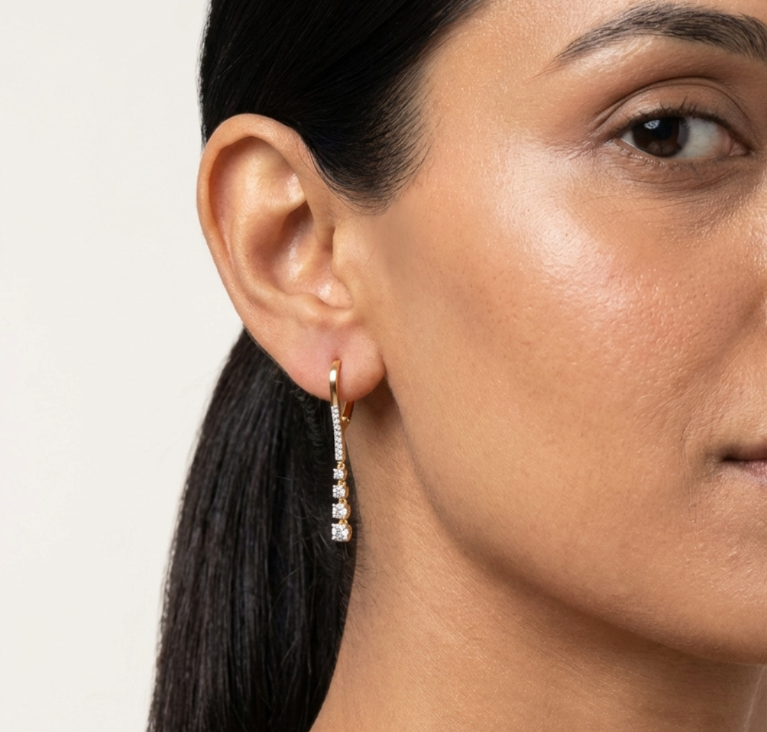 Gold 1Ct Drop Round Lab Grown Diamond Vyelle Earring
