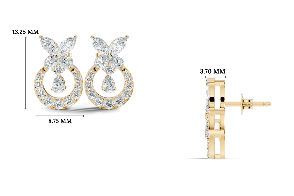 Gold 1Ct Swirl Halo Drop Design Pear Lab Grown Diamond Wylin Earring