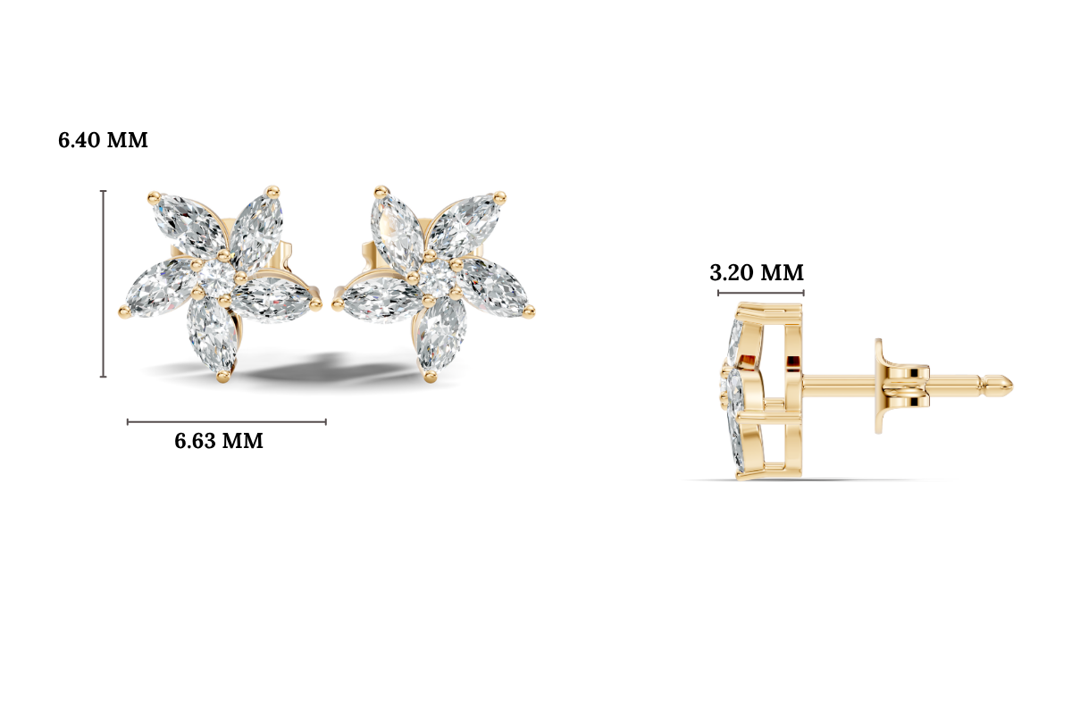 Gold Floral Petal Design Marquise Lab Grown Diamond Elzor Earring