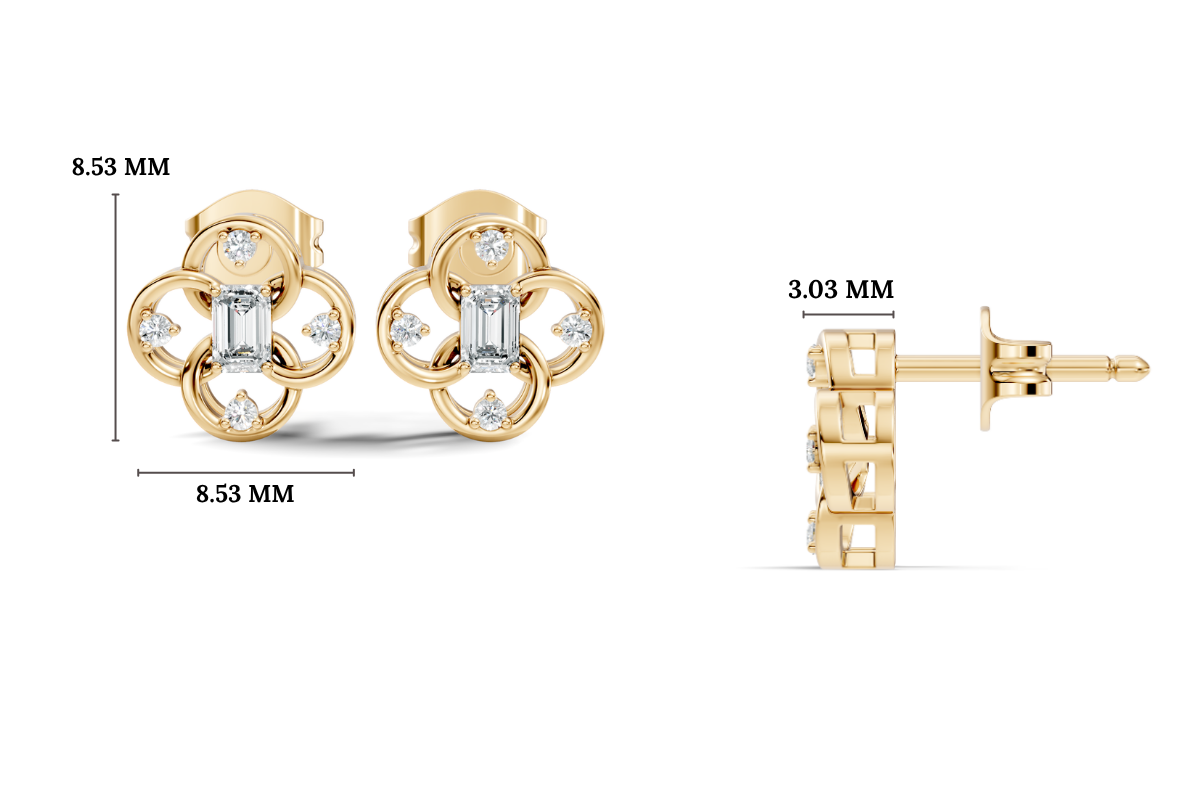 Gold Petal Swirl Emerald Lab Grown Diamond Flira Earring