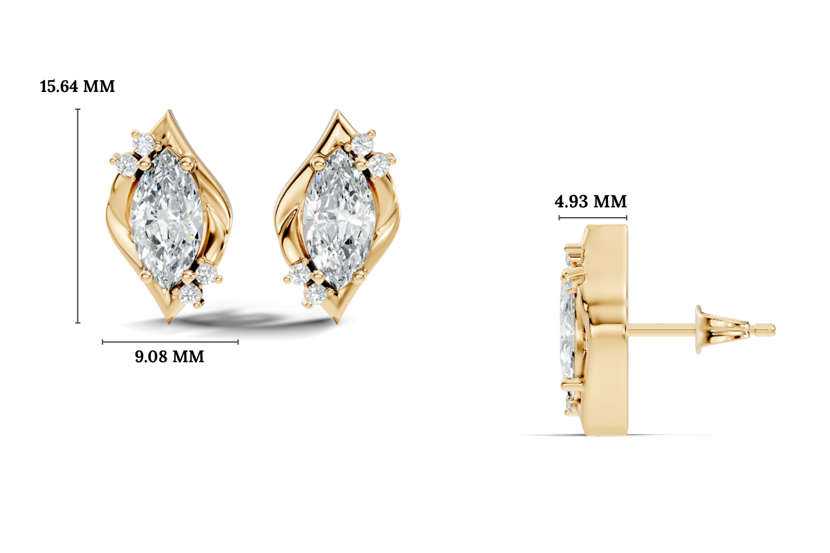 Gold 2Ct Swirl Petal Leaf Marquise Lab Grown Diamond Helix Earring