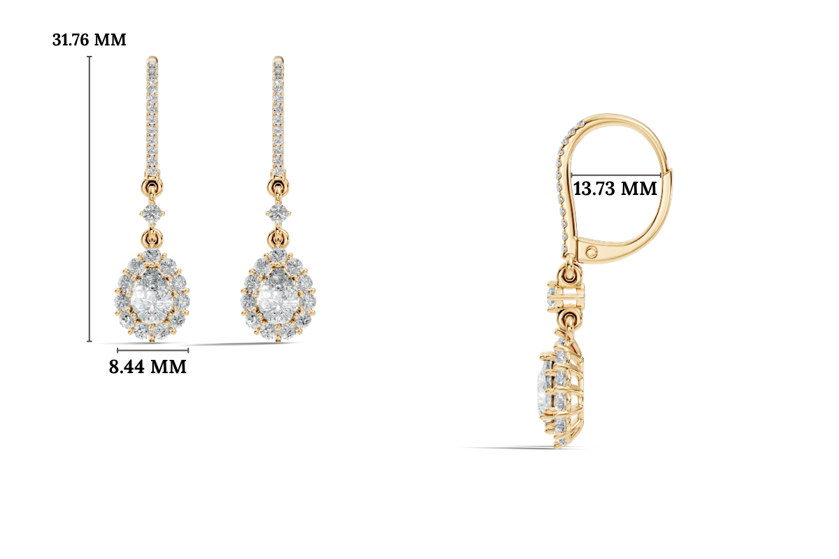 Gold 2Ct Halo Drop Pear Lab Grown Diamond Celeste Earring