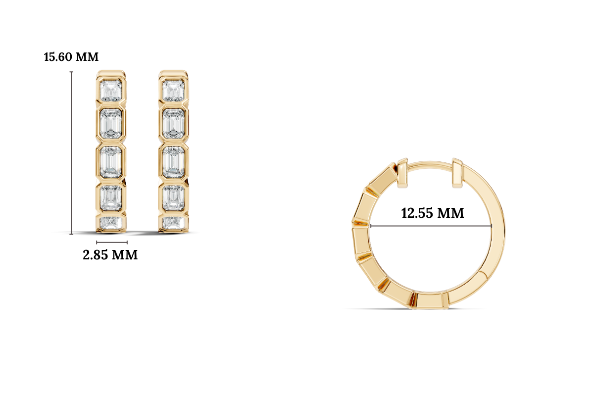 Gold Emerald Bezel Drop Lab Grown Diamond Vylar Earring