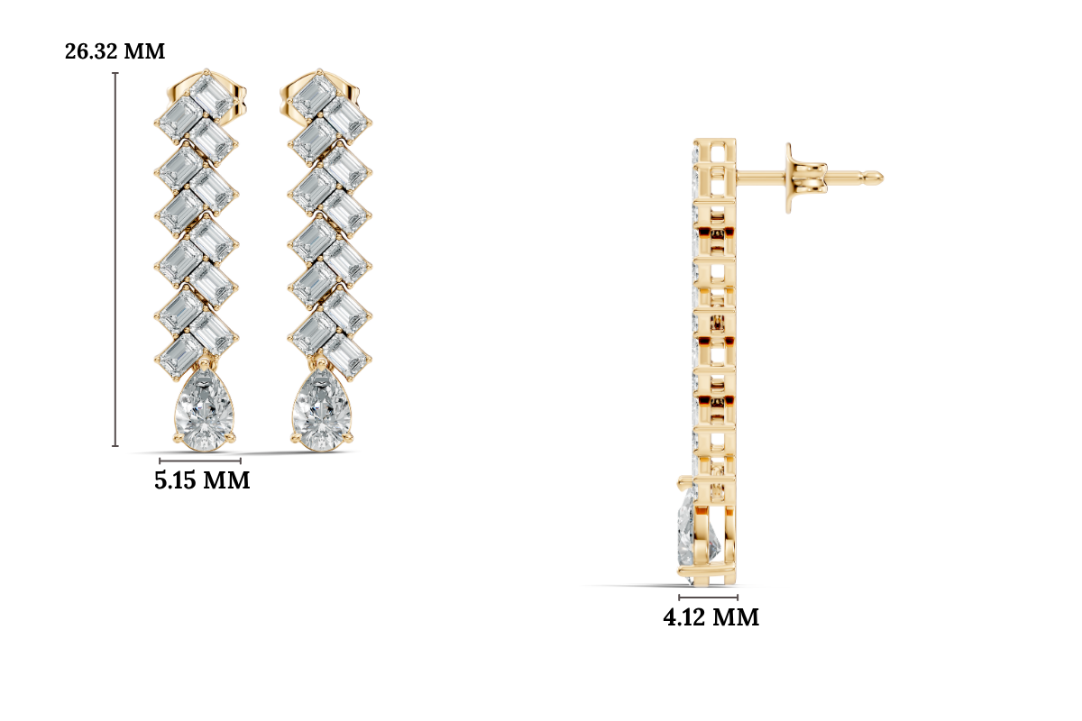 Gold 2Ct Zigzag Emerald Cluster Drop Lab Grown Diamond Quyra Earring