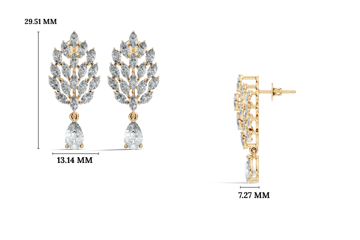 Gold 2Ct Marquise Petal Cluster Lab Grown Diamond Loryx Earring