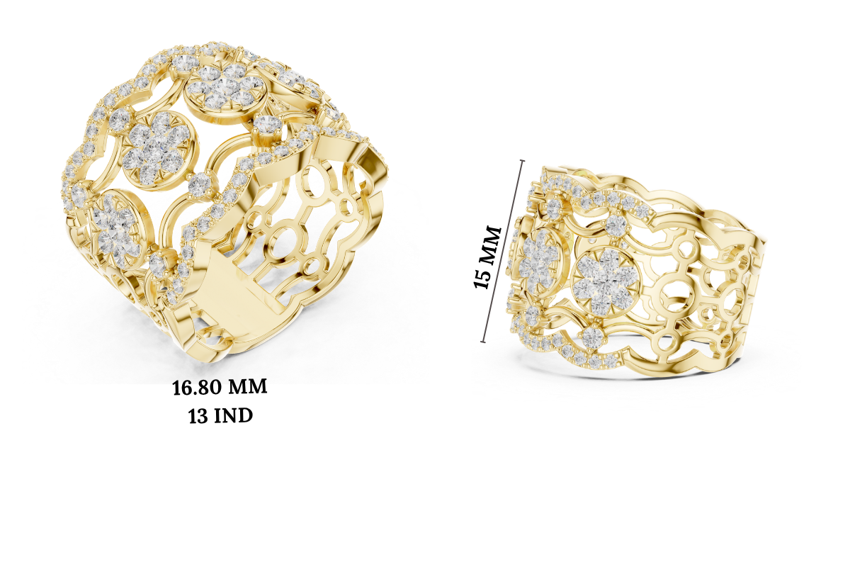 Gold Multi Row Pave Band Round Lab Grown Diamond Zerlyn Ring