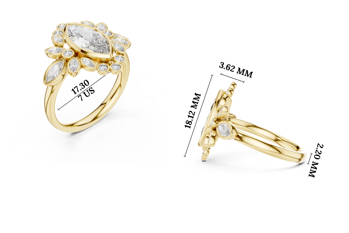 Gold 2Ct Floral Cluster Marquise Lab Grown Diamond Azira Ring