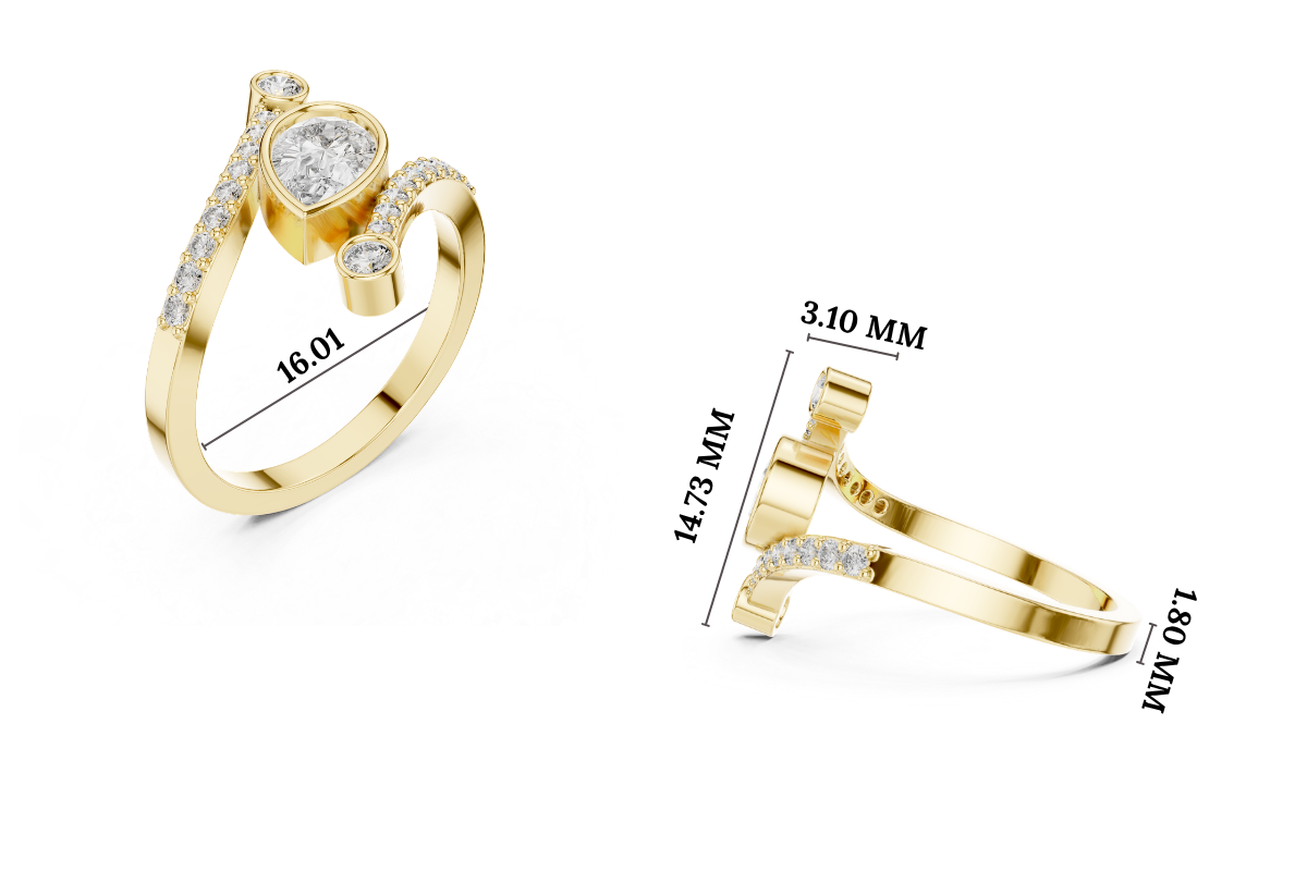 Gold Bezel Pave Pear Lab Grown Diamond Rhael Ring