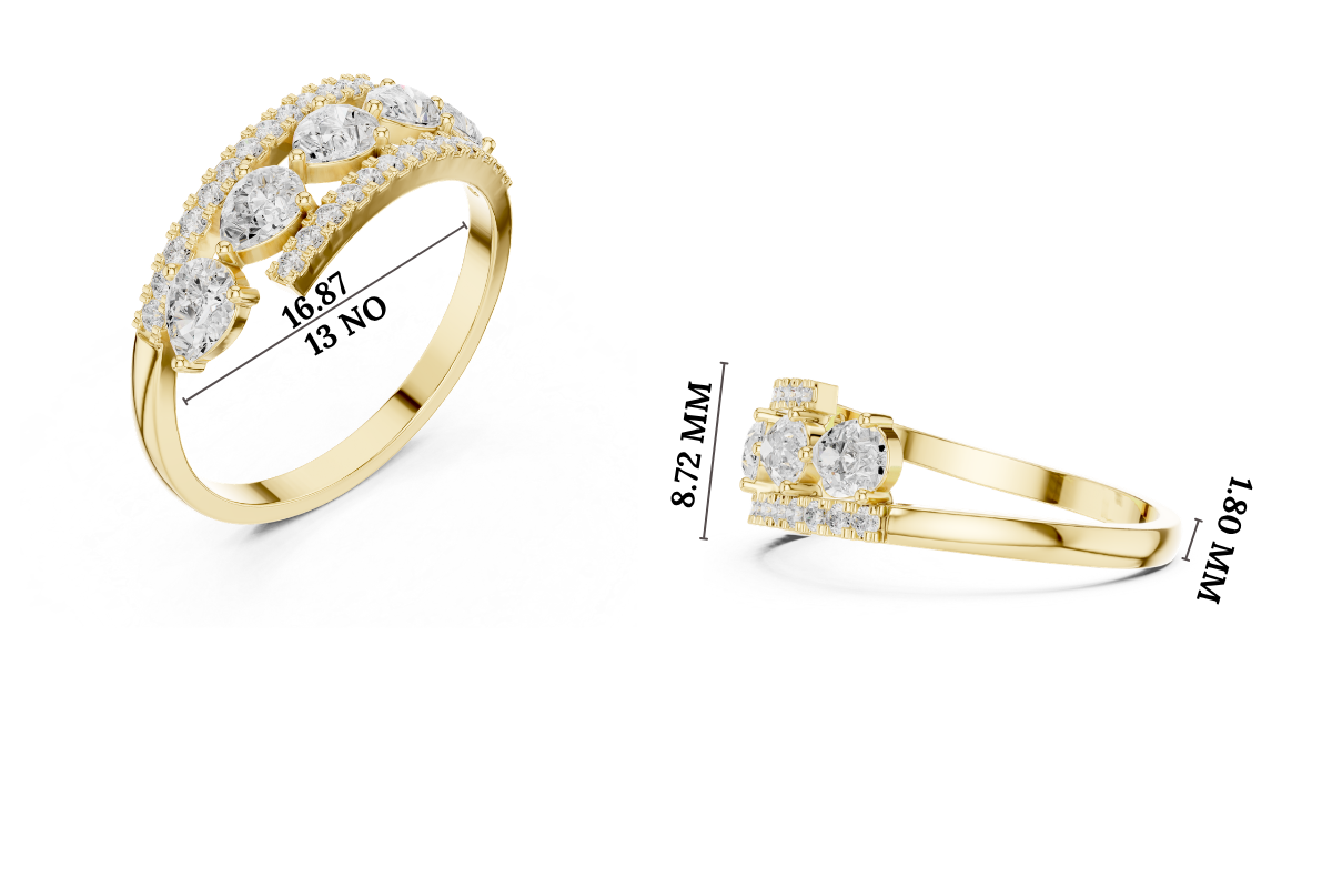 Gold 1Ct Pear Open Band Double Pave Lab Grown Diamond Aexil Ring
