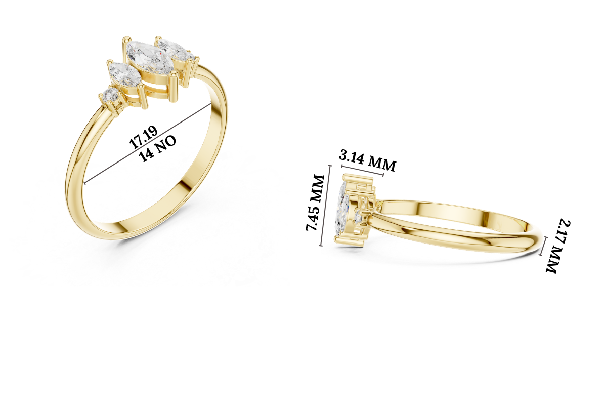 Gold Three Stone Marquise Lab Grown Diamond Zyphi Ring