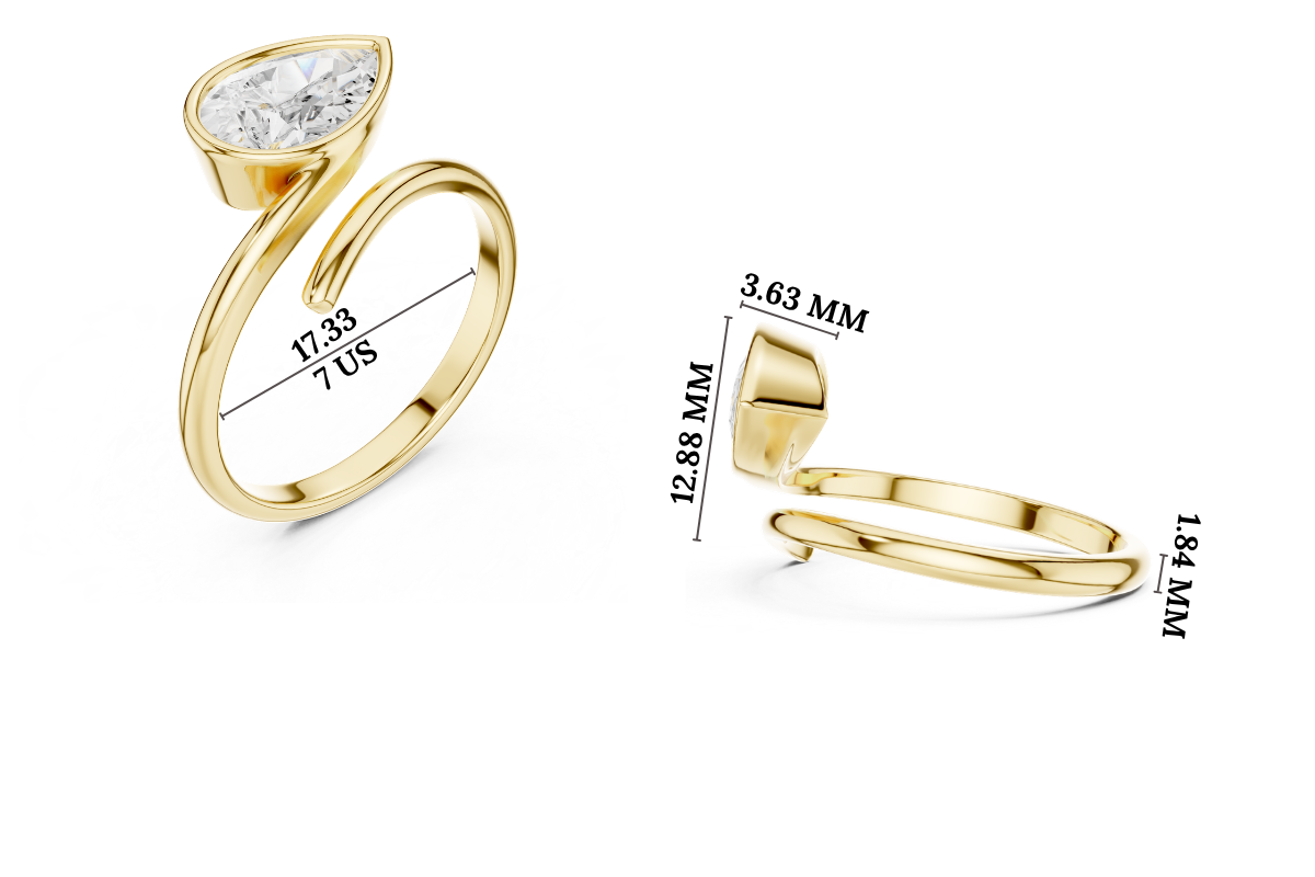 Gold 1Ct Solitaire Bezel Pear Lab Grown Diamond Oryxe Ring