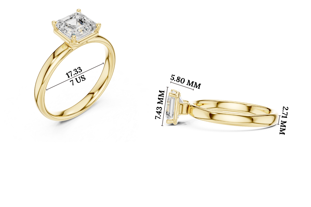 Gold 1 50Ct Solitaire Classic Asscher Lab Grown Diamond Xelra Ring