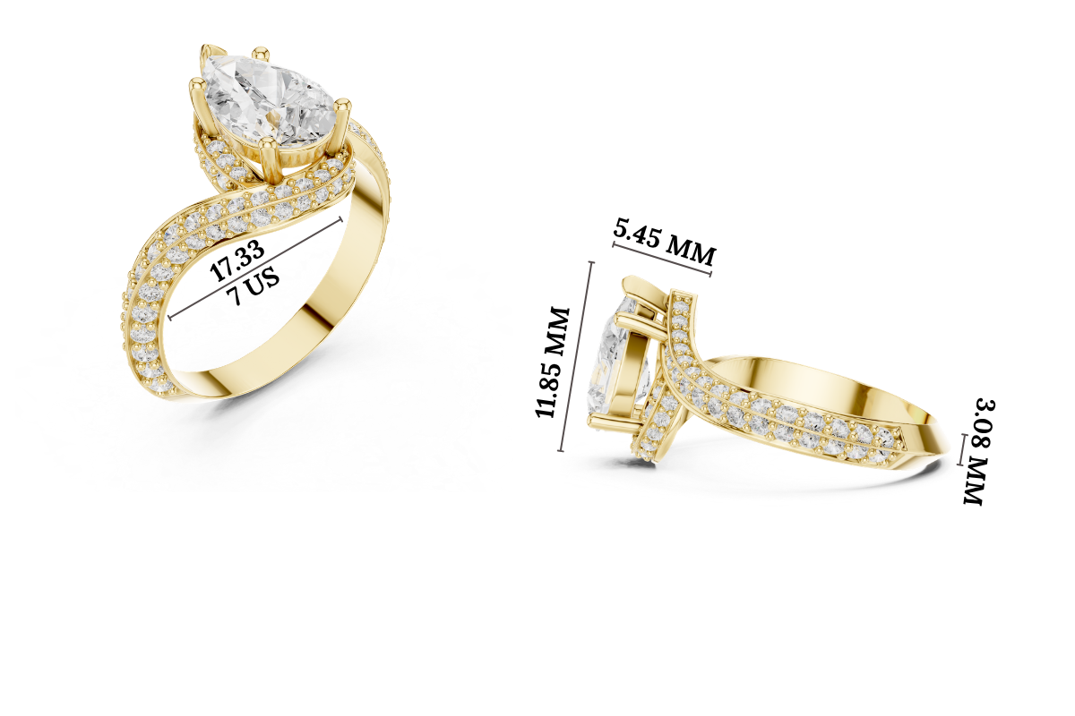 Gold 2Ct Pave Twist Pear Lab Grown Diamond Zyaris Ring