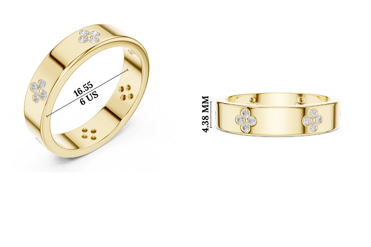 Gold Floral Band Round Lab Grown Diamond Zyvra Ring