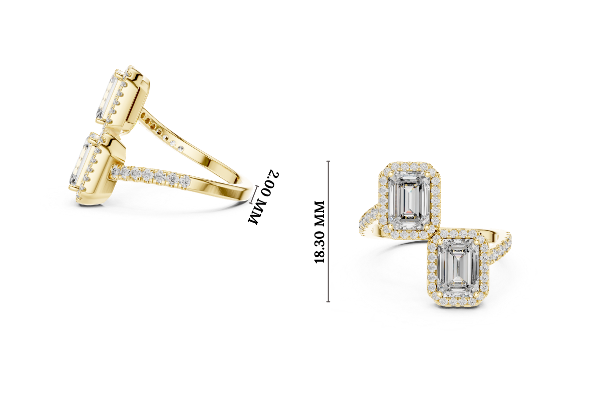 Gold 2Ct Halo Double Stone Setting Emerald Lab Grown Diamond Mae Ring