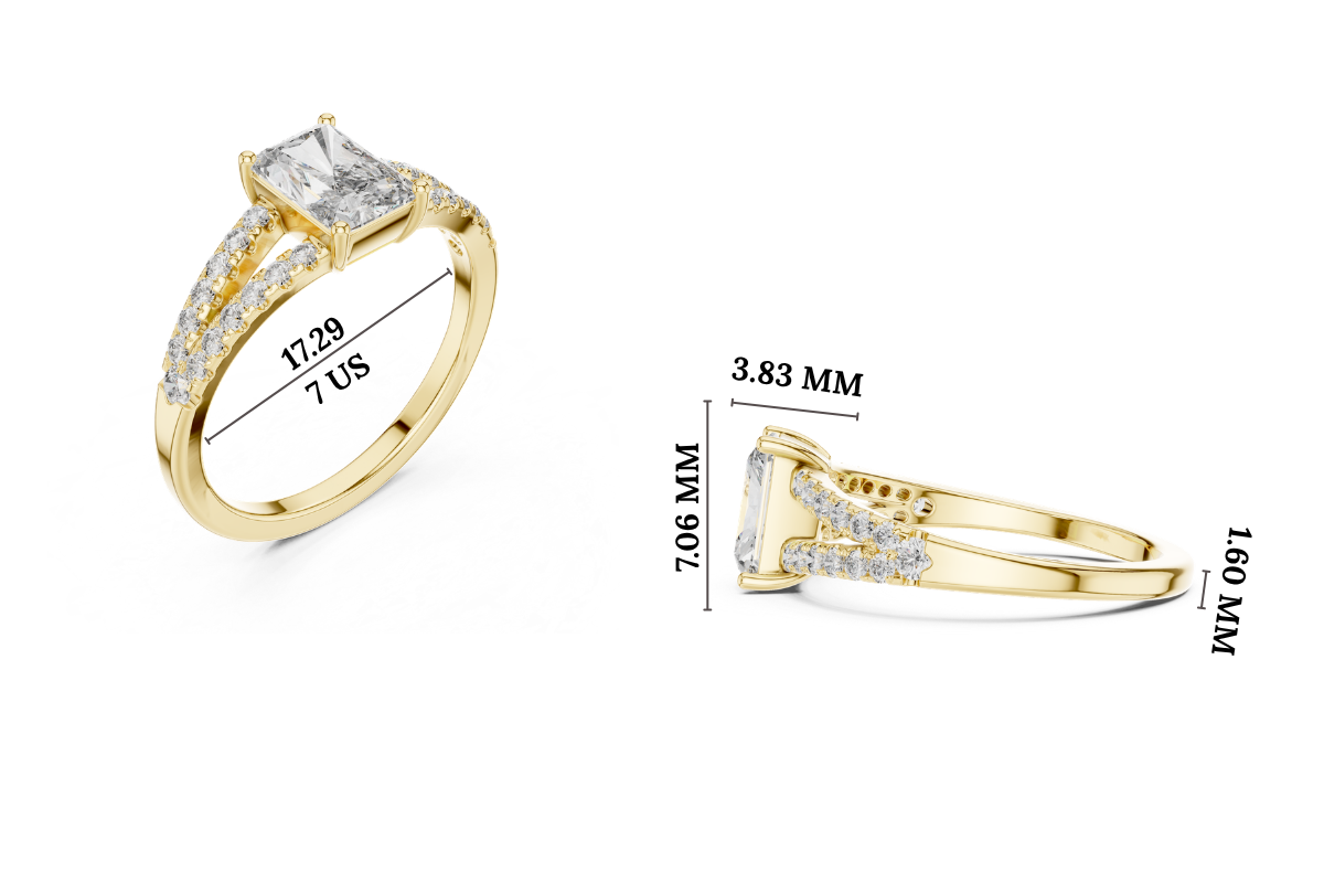 Gold 1Ct Pave Split Shank Setting Solitaire Design Radiant Round Lab Grown Diamond Jace Ring