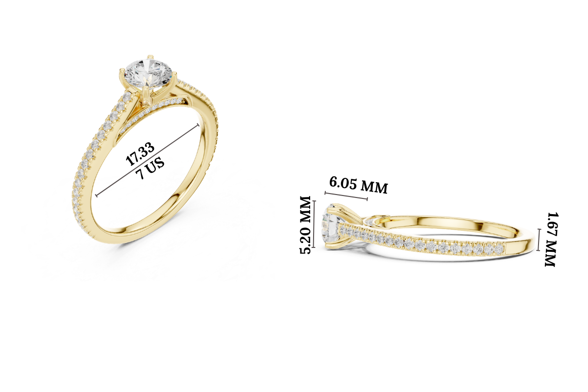Gold 1Ct 4Prong Solitaire Round Pave Shank Lab Grown Diamond Philon Ring