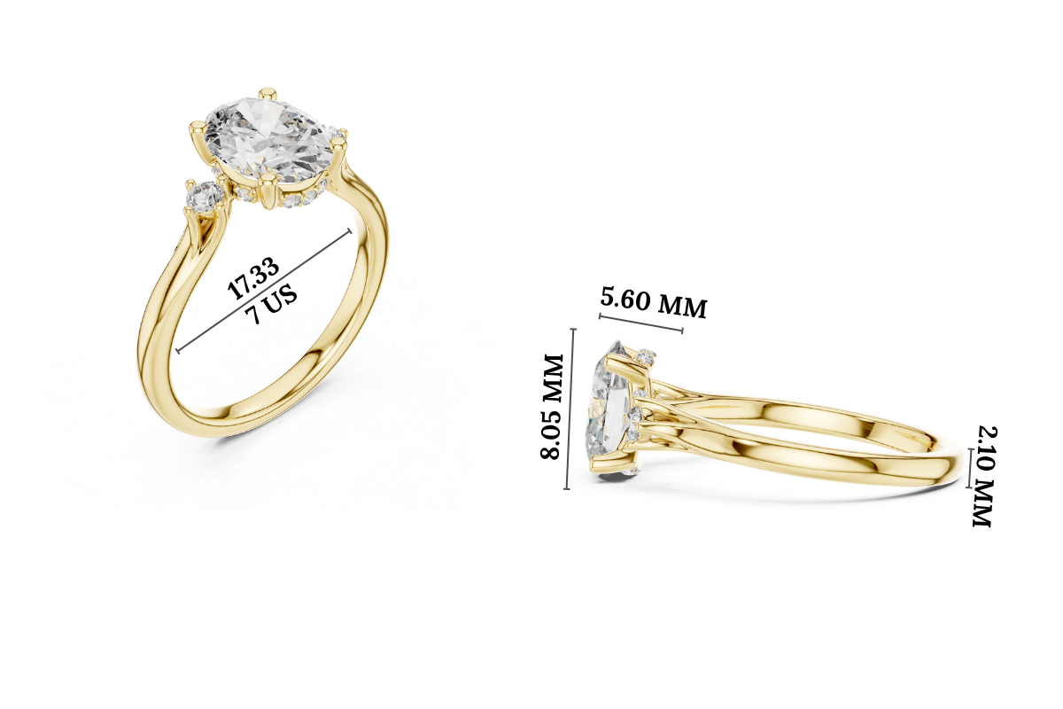 Gold 2Ct Three Stone Oval Round Lab Grown Diamond Nixelle Ring