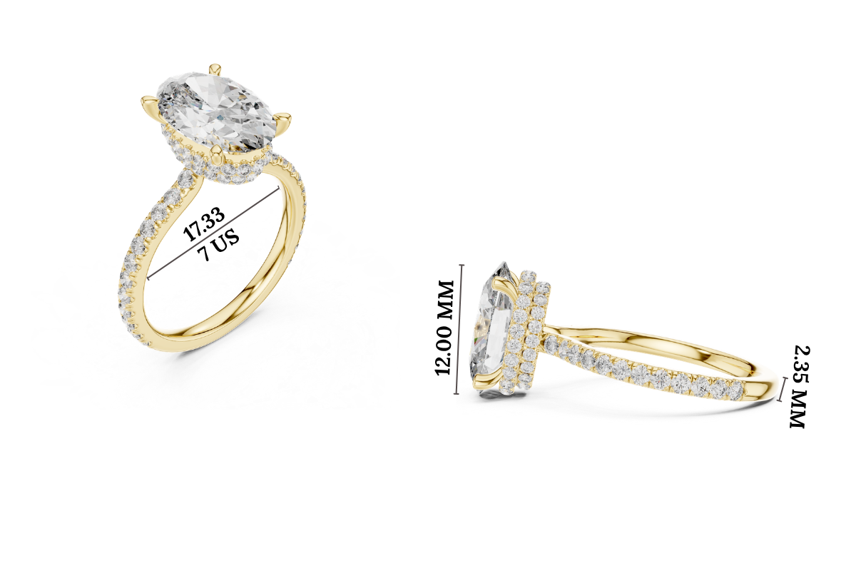 Gold 3Ct Solitaire Pave Oval Lab Grown Diamond Tovia Ring