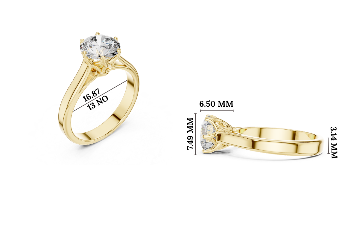 Gold 1Ct Solitaire Round Lab Grown Diamond Vitel Ring