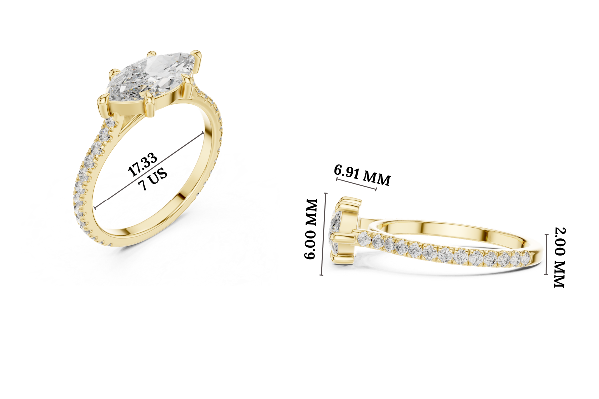 Gold 1Ct Solitaire Pave Band Marquise Lab Grown Diamond Zephia Ring