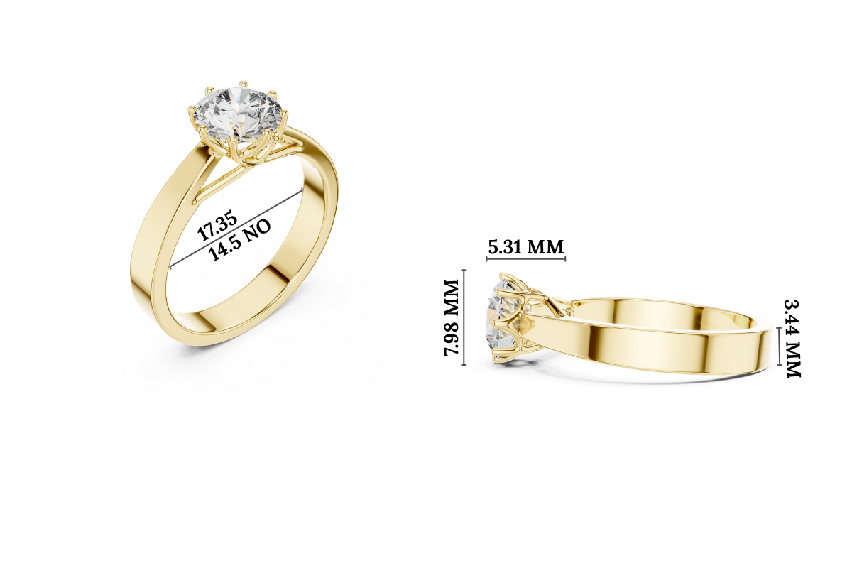 Gold 1Ct Round 8 Prong Solitaire Lab Grown Diamond Ring