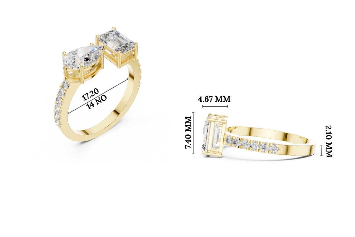 Gold 1Ct Pear Emerald Toi Et Moi Lab Grown Diamond Fabio Ring