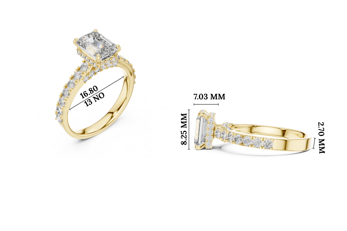 Gold 1Ct Emerald Hidden Halo Pave Lab Grown Diamond Domi Ring