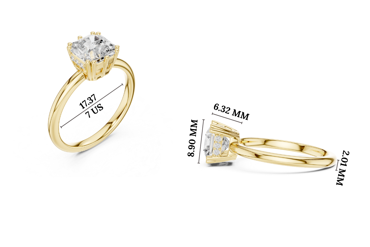 Gold 2Ct Radiant Cut Solitaire Lab Grown Diamond Sorella Ring