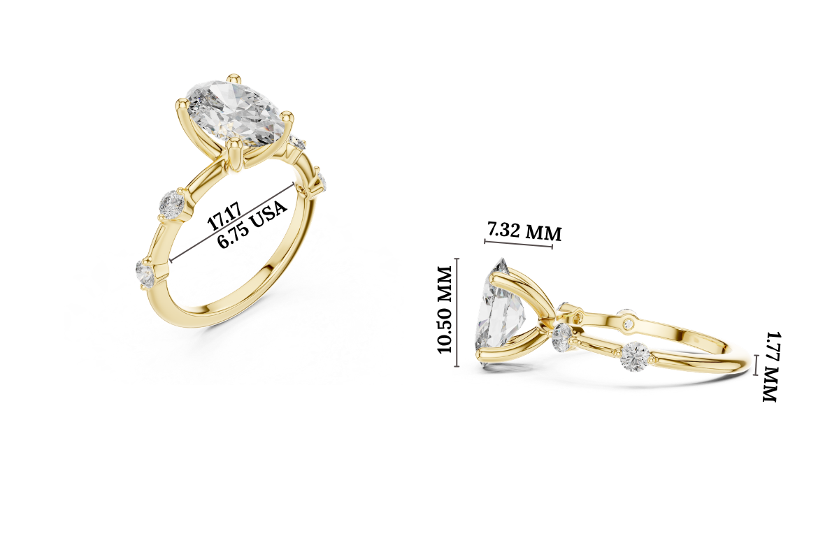 Gold 2Ct Oval Side Accent Lab Grown Diamond Riley Ring