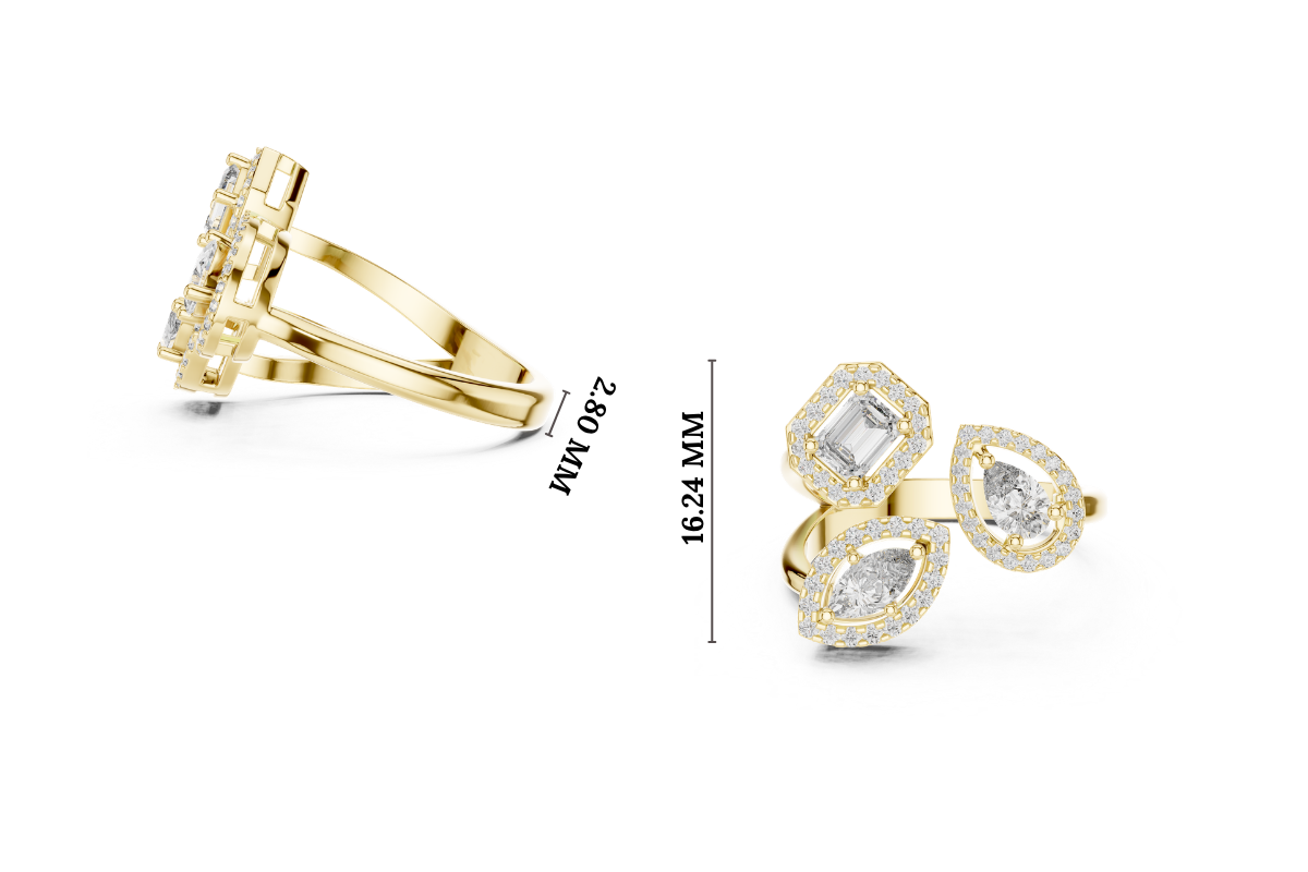 Gold 1Ct Multi Shape Halo Lab Grown Diamond Lacy Ring